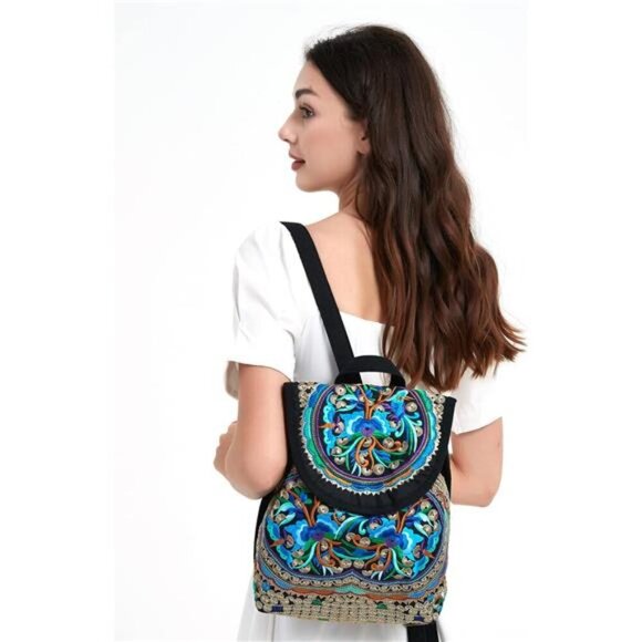 Vintage Embroidered Women Backpacks BohoBackpack Purse Ethnic Travel ShoulderBag - Picture 2 of 8